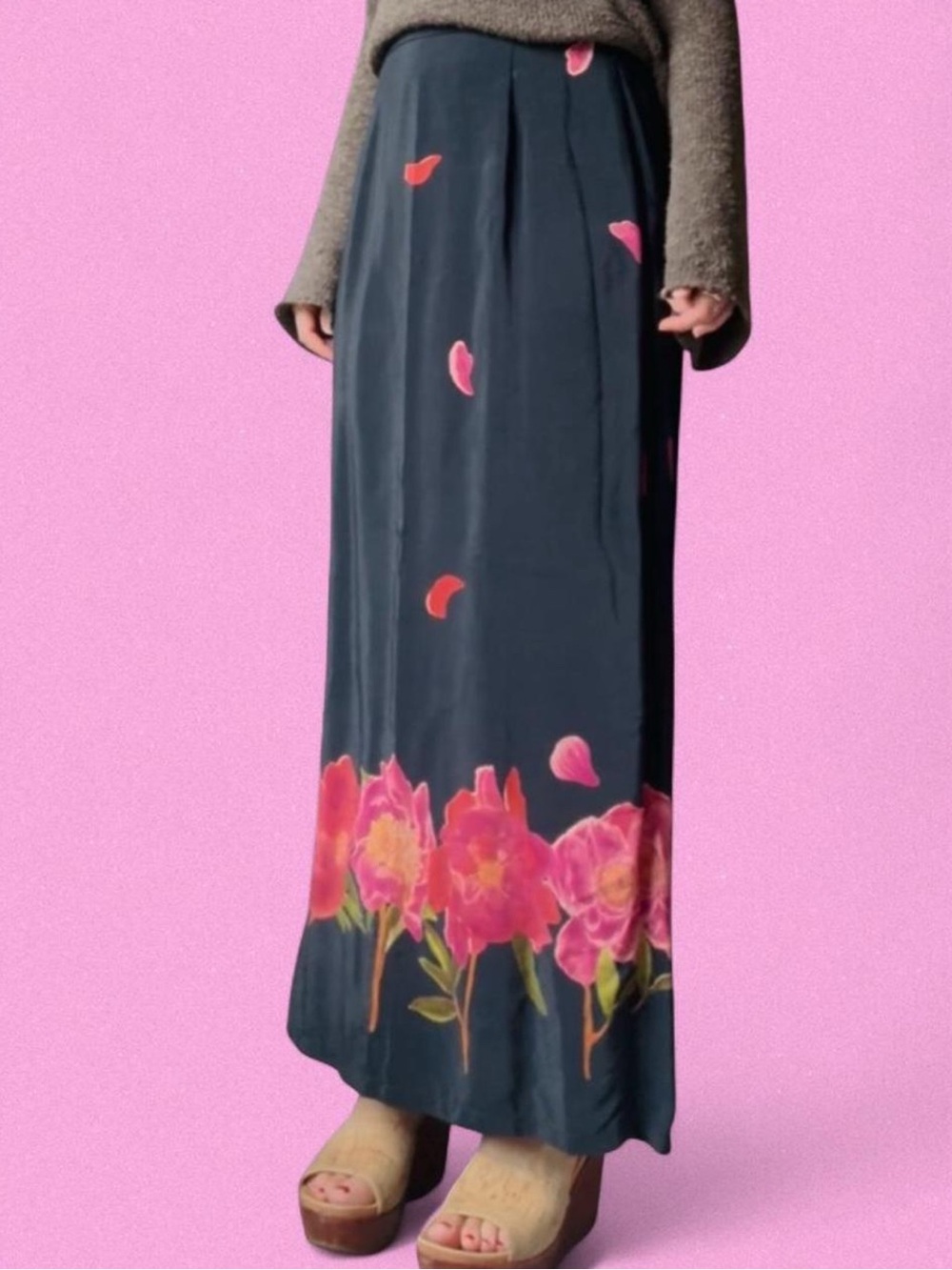 Vintage Black Floral Maxi Skirt - chebella!